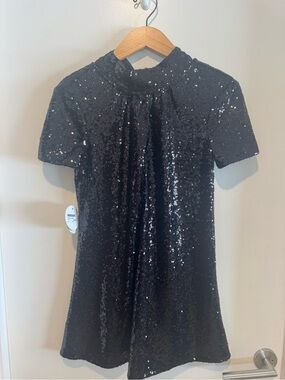 Staud IlanaBlack Sequin Short Sleeve Mini Dress